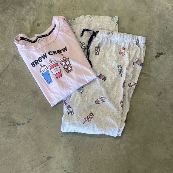 Life is Good Brew Crew Womens Pajama Set Top and Bottom Size Medium Coffee - Picture 1 of 3
